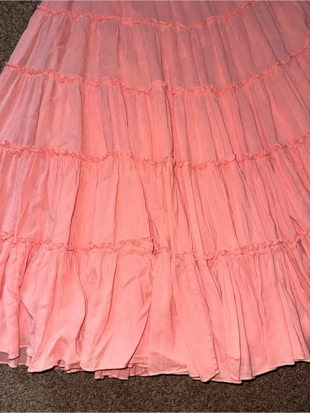 Free People Coral Pink Tiered Smocked Maxi Skirt